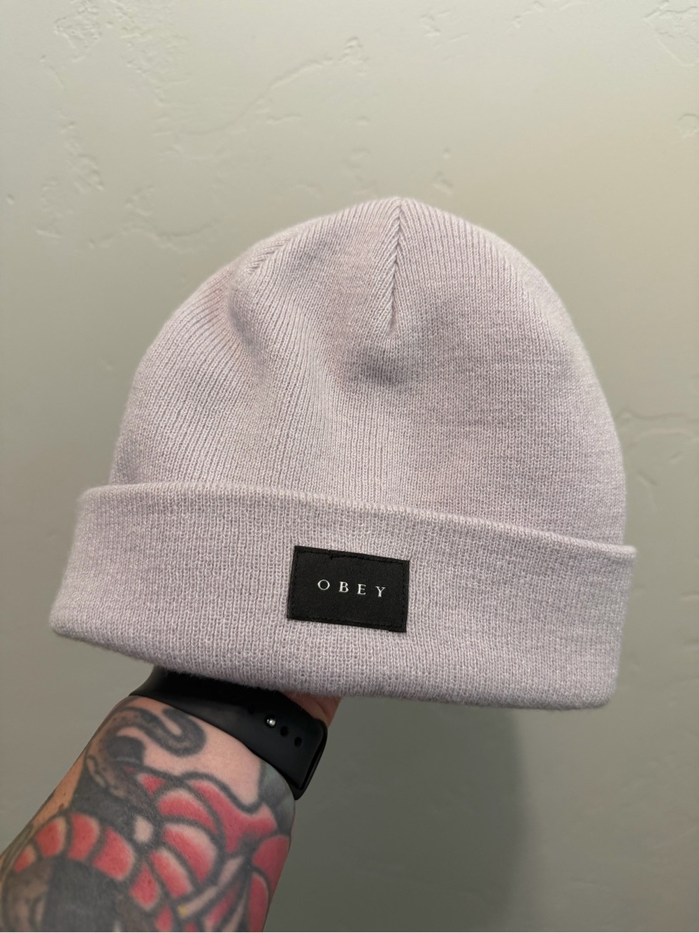 Obey Beanie Hat One Size Pale Lavender/blush Cuffed Knit Skull Cap Streetwear